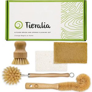 Bamboo Kitchen Dish Brush and Sponge Set