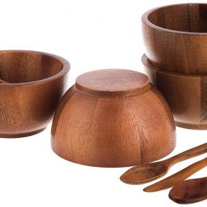 Acacia Wood Bowls With 4 Spoons