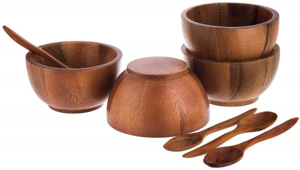 Acacia Wood Bowls With 4 Spoons