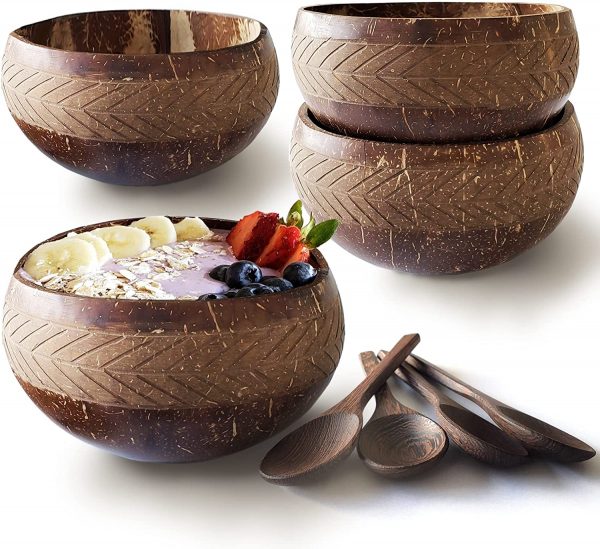 Handmade Coconut Bowls with Spoons