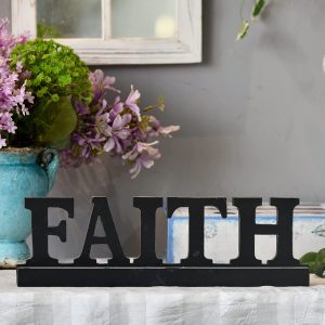 Rustic Black Freestanding Wooden Faith Sign