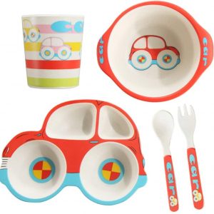 Car Shaped 5 Piece Bamboo Dinnerware for Toddlers