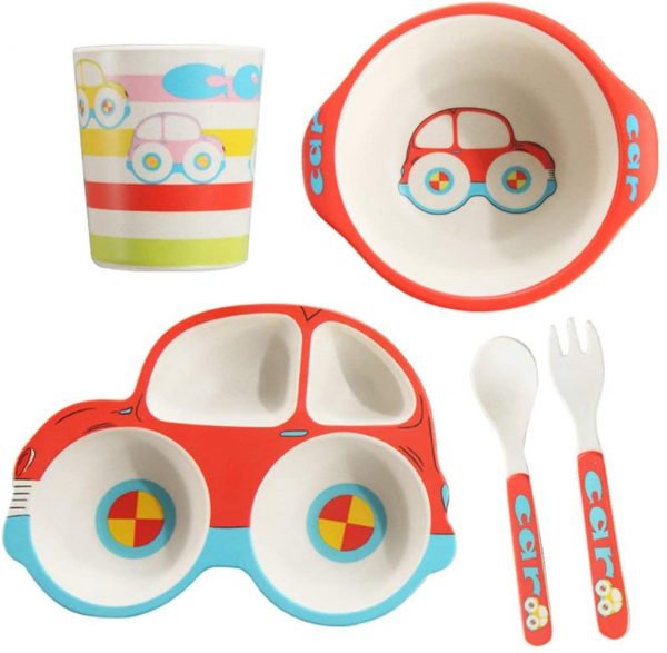 Car Shaped 5 Piece Bamboo Dinnerware for Toddlers