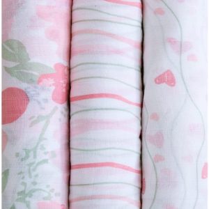 3 Muslin Crystal Rose Swaddle Blankets for Girls